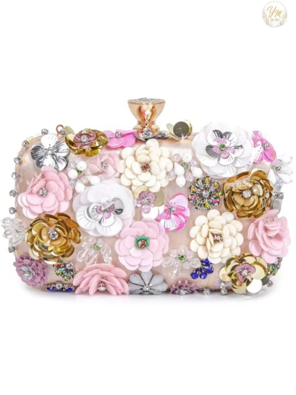 Faux Leather Floral Evening Clutch with Chain Strap